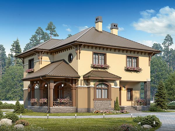 Кирпичный дом с террасой 12x12