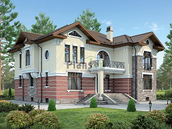 Большой двухэтажный кирпичный дом