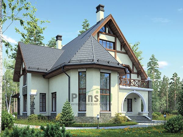 Дом из кирпича с мансардой и террасой